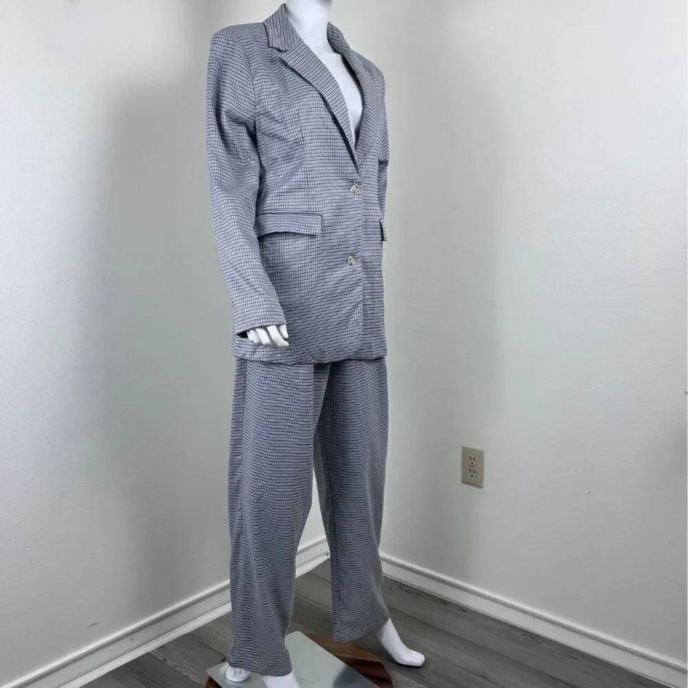 Motel Maiwa Women Size S Gray Herringbone Plaid Oversized Blazer Sakila Trouser